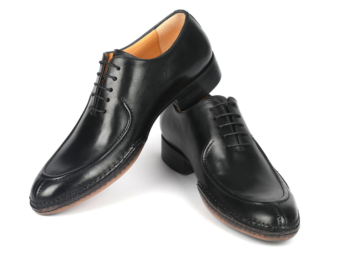 Paul Parkman Opanka Stitched Oxford da uomo in pelle nera con punta divisa