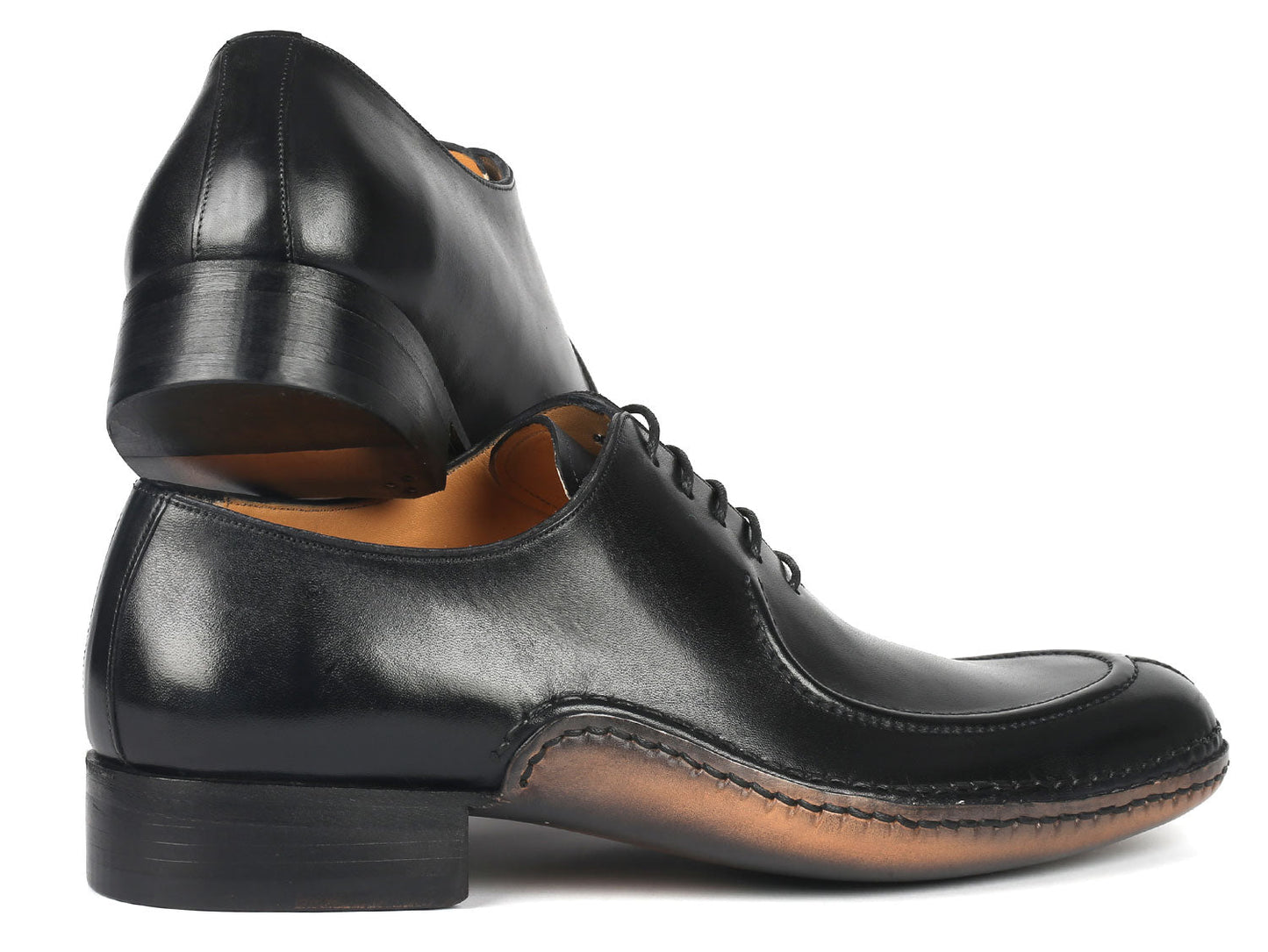 Paul Parkman Opanka Stitched Oxford da uomo in pelle nera con punta divisa