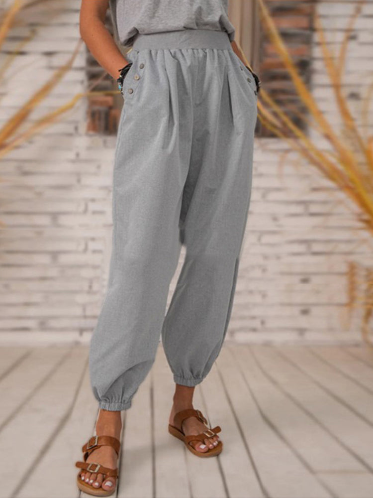 Solid Color Pocket Long Pant