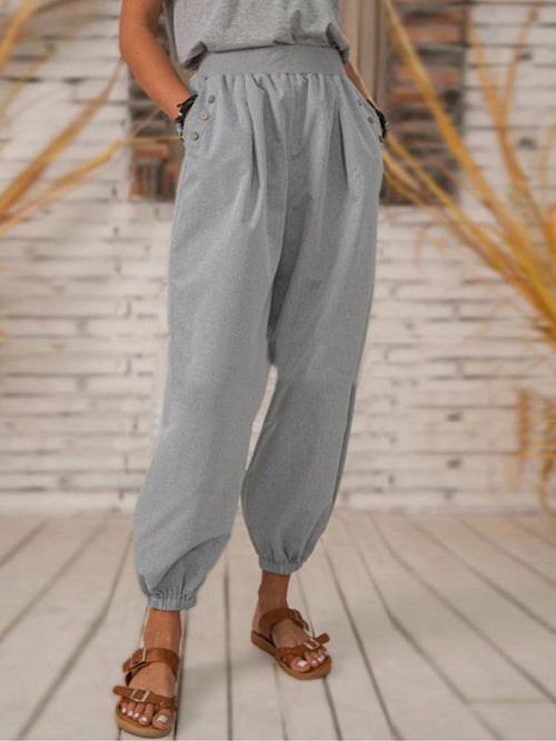 Solid Color Pocket Long Pant