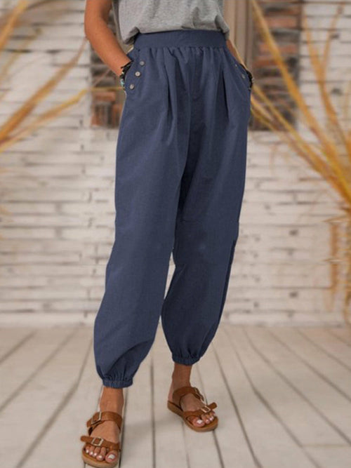 Solid Color Pocket Long Pant