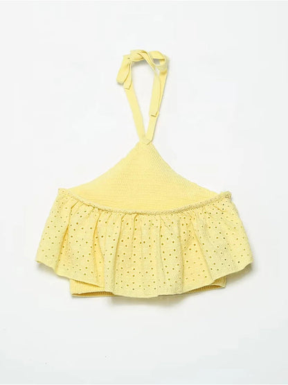 Embriodery Camicie da donna in cotone con top sexy in pizzo giallo con scollo all'americana 