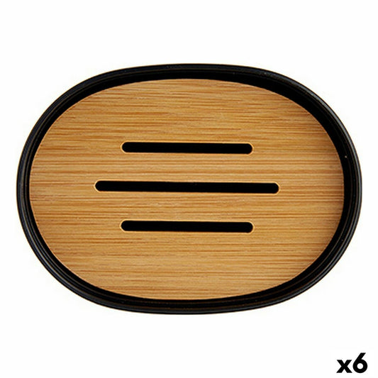 Soap dish Black Brown Bamboo polypropylene 9,5 x 2,5 x 13 cm (6 Units)
