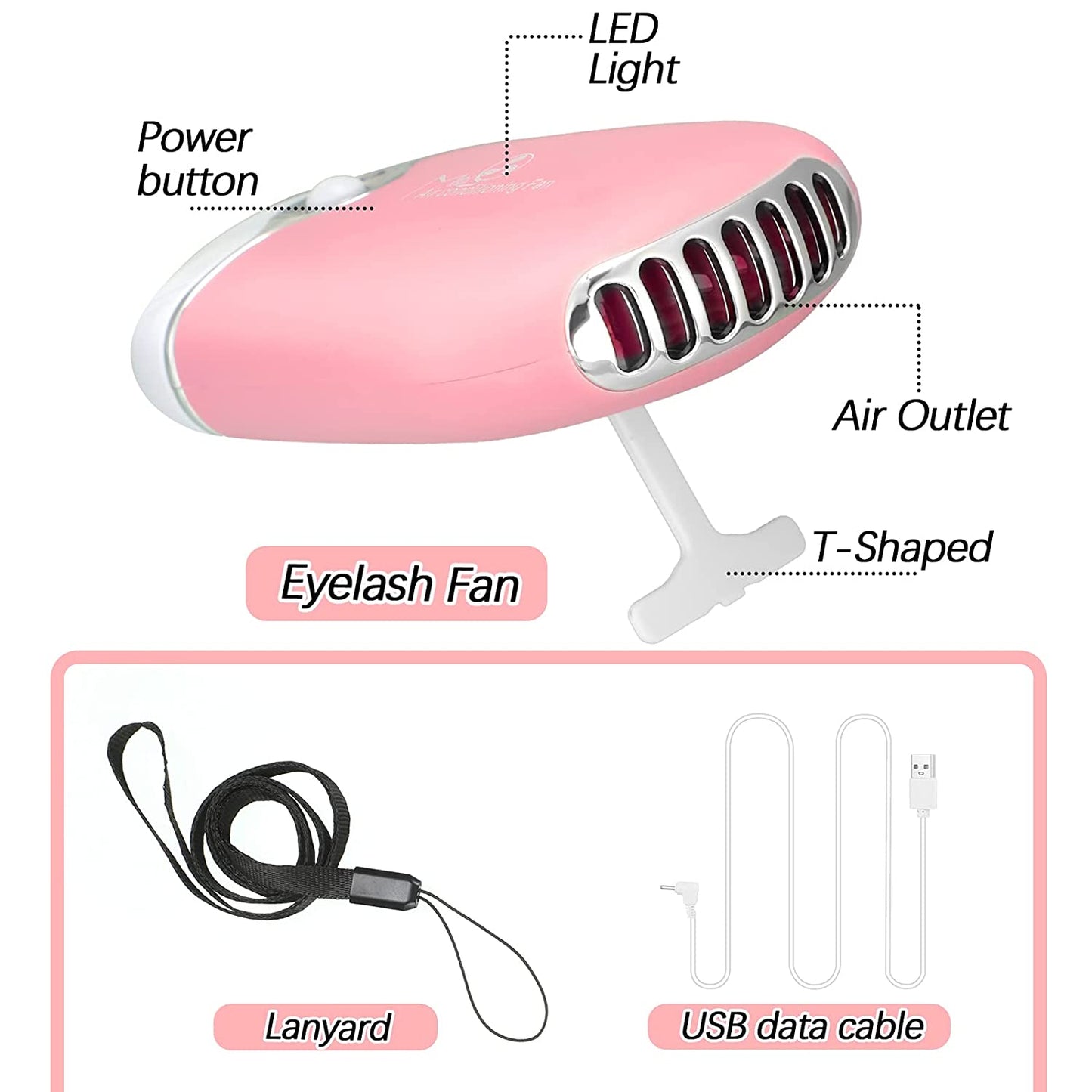 3 in 1 USB Aria condizionata Ventilatore per ciglia Asciugacapelli Shampoo per ciglia Spazzole per naso 