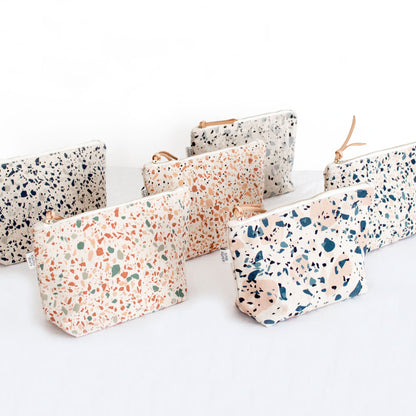 Borsa per cosmetici/trucchi in tela di cotone - Terrazzo Blue Peach II