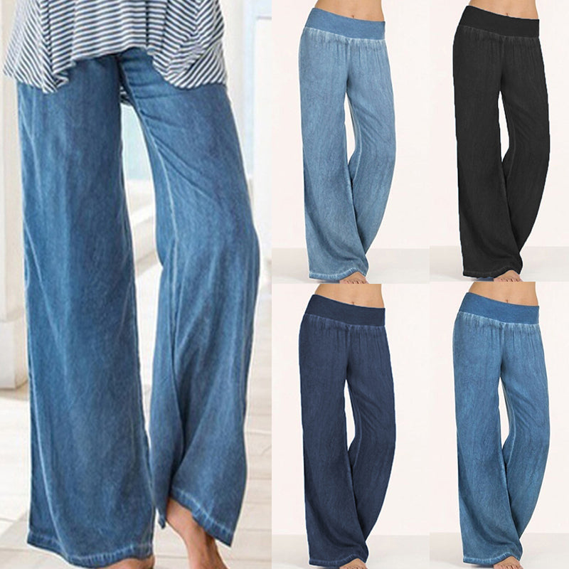 Pantaloni da donna Jeans casual a gamba larga in denim 