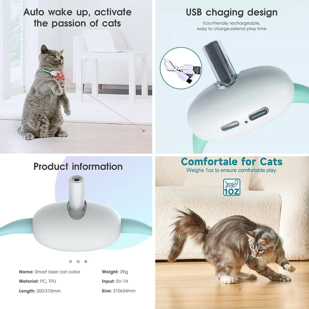 Giocattolo automatico per gatti Laser intelligente che prende in giro Collare per gatti Ricarica USB elettrica Gattino Giocattoli divertenti Articoli per animali domestici di addestramento interattivo