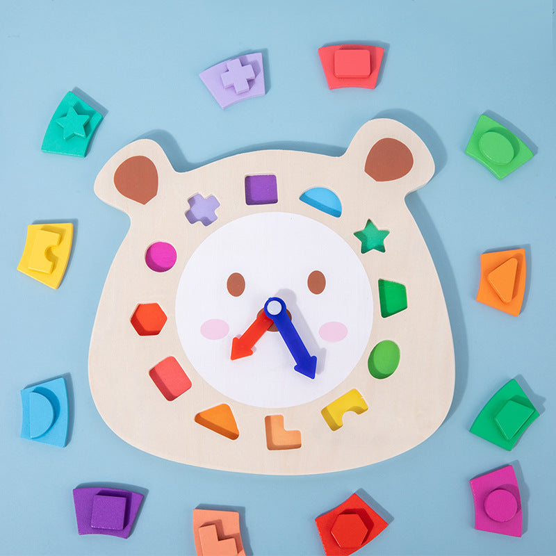 Giocattolo puzzle in legno con orologio orso per bambini Giochi di apprendimento Montessori