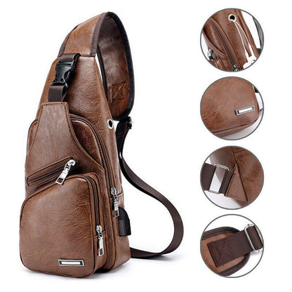 Men Chest Bag PU Shoulder Sling Backpack Pack Travel Sport Cross Body Bags