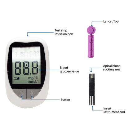 Kit glucometro per misuratore di glucosio nel sangue Tester per diabete domestico