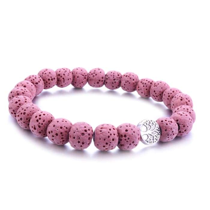 Bracciale con olio essenziale di pietra lavica albero della vita rosa