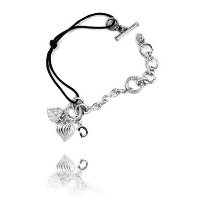 Bracciale da donna GC Watches CL107B03 Pelle nera Argento sterling Argento (19 cm)