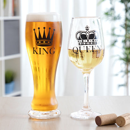 Set Bicchiere e Calice da Vino King &amp; Queen 2 Pezzi