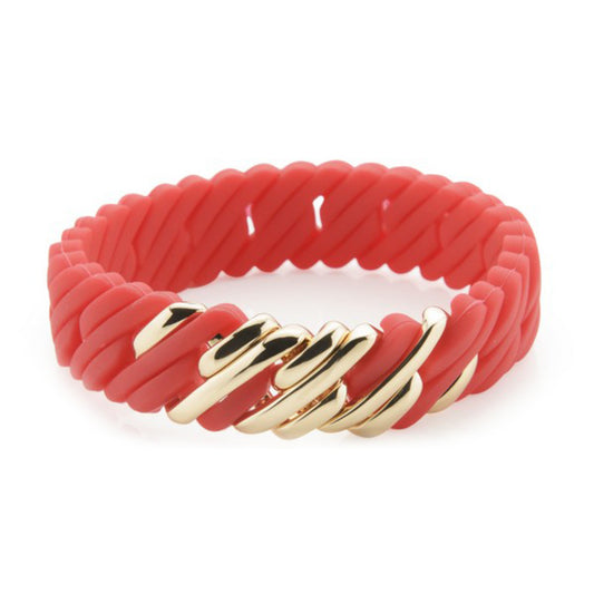 Bracciale da donna TheRubz 02-100-418 Silicone rosso Acciaio inossidabile Acciaio dorato/Silicone (15 mm x 18 cm)
