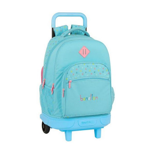 School Rucksack with Wheels Compact Benetton Candy Light Blue