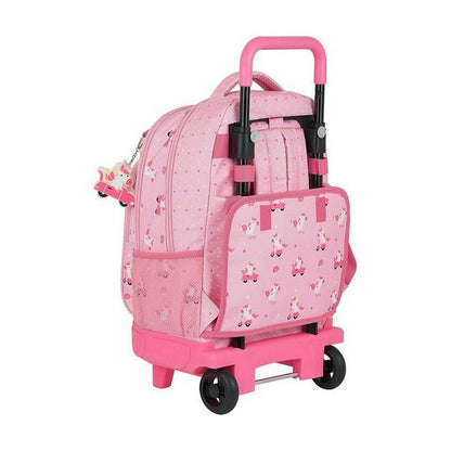 School Rucksack with Wheels Compact Glow Lab Unicorn Day Pink