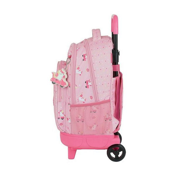 School Rucksack with Wheels Compact Glow Lab Unicorn Day Pink