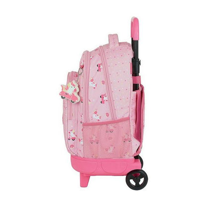 School Rucksack with Wheels Compact Glow Lab Unicorn Day Pink