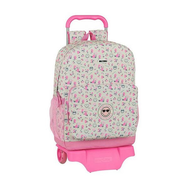 School Rucksack with Wheels 905 Smiley World Garden White Pink