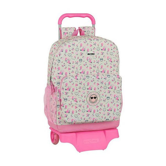 Zaino Scuola con Ruote 905 Smiley World Garden Bianco Rosa