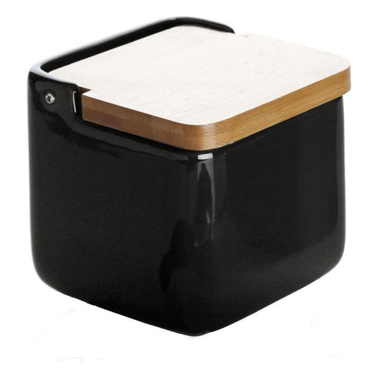 Saliera con coperchio in ceramica nera (11 x 11 x 11 cm)