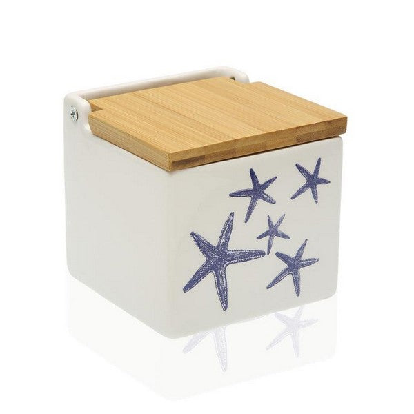 Salt Shaker with Lid Blue Sea Ceramic Bamboo