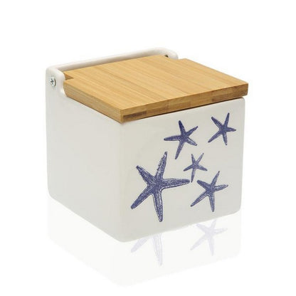 Salt Shaker with Lid Blue Sea Ceramic Bamboo