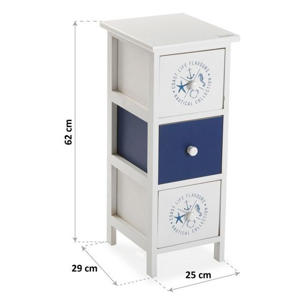 Cassettiera MDF Legno Nautica 3 cassetti (29 x 62 x 25 cm)