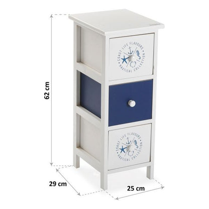 Cassettiera MDF Legno Nautica 3 cassetti (29 x 62 x 25 cm)