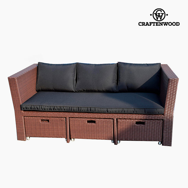 Set divano e pouf (4 pezzi) in rattan marrone nero