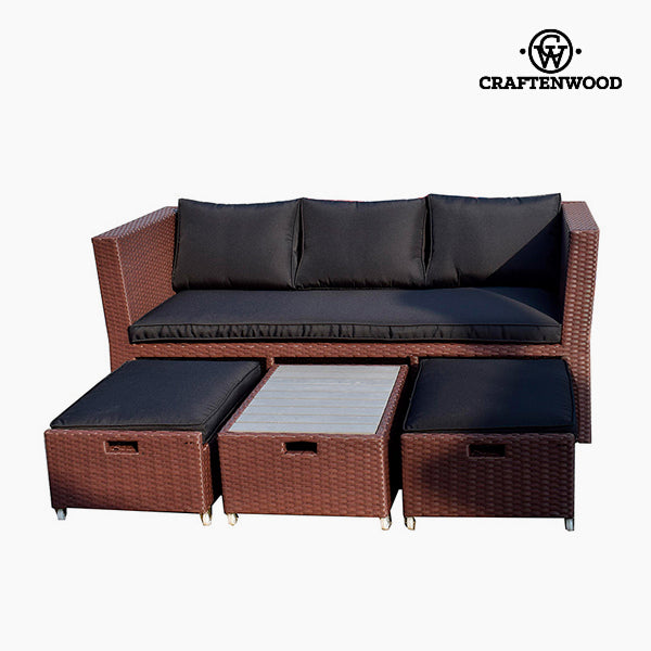 Set divano e pouf (4 pezzi) in rattan marrone nero