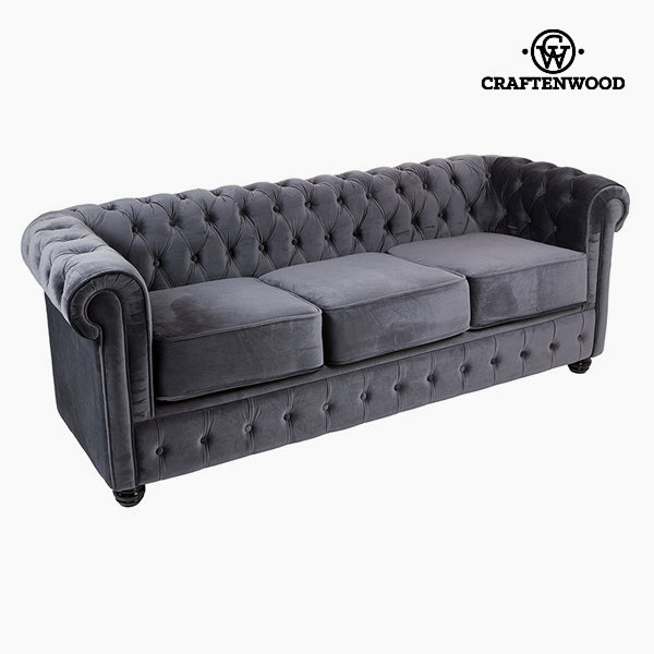 3 Seater Chesterfield Sofa Velvet Grey - Relax Retro Collection by Craftenwood