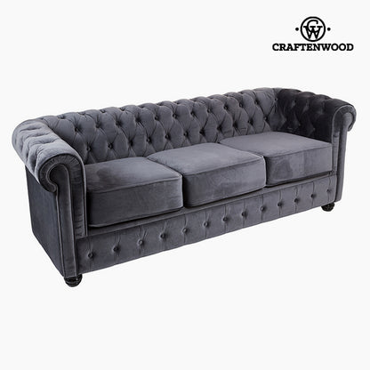 3 Seater Chesterfield Sofa Velvet Grey - Relax Retro Collection by Craftenwood