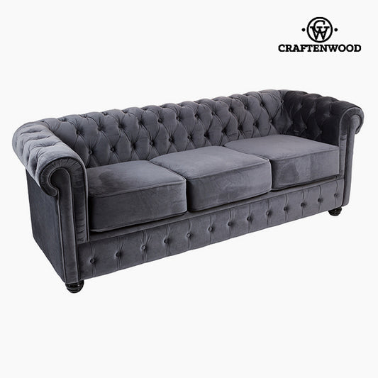 Divano Chesterfield a 3 posti in velluto grigio - Collezione Relax Retro di Craftenwood