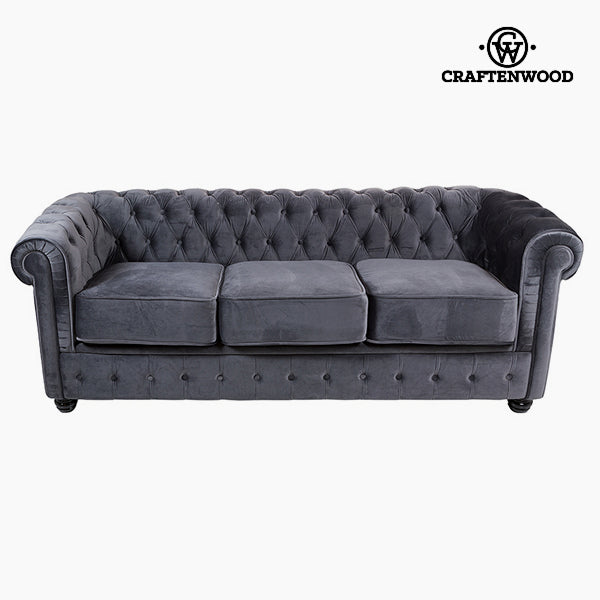 3 Seater Chesterfield Sofa Velvet Grey - Relax Retro Collection by Craftenwood