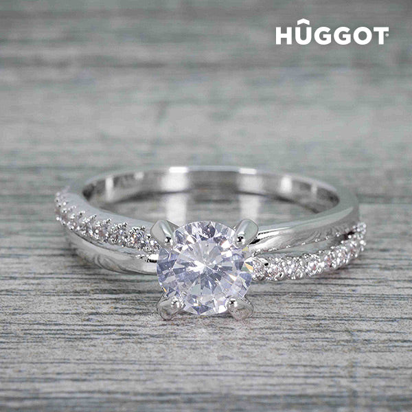 Anello Hûggot You &amp; Me placcato rodio con zirconi