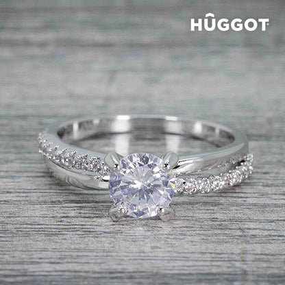 Anello Hûggot You &amp; Me placcato rodio con zirconi