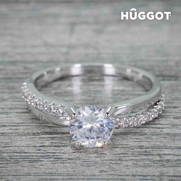 Anello Hûggot You &amp; Me placcato rodio con zirconi