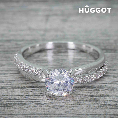 Anello Hûggot You &amp; Me placcato rodio con zirconi