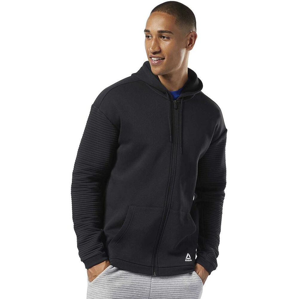Felpa con cappuccio e zip da uomo Reebok WOR FLEECE FZ HOOD EC0900 Nera
