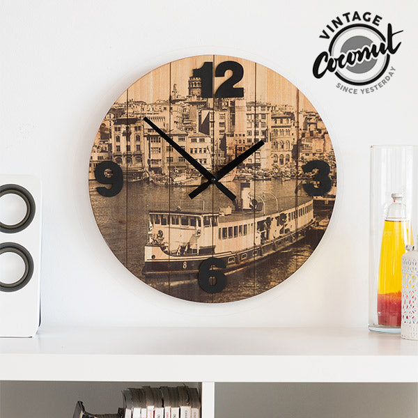 Orologio da parete vintage con città di cocco