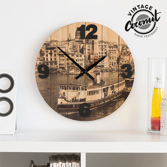 Orologio da parete vintage con città di cocco