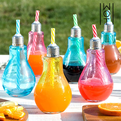 Wagon Trend Bicchieri con Lampadine Colorate da 250 ml con Cannucce (Confezione da 6)