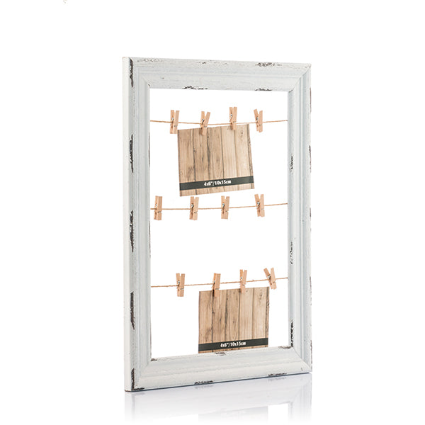 Cornice per foto e appunti in legno con stendibiancheria (38 x 48)
