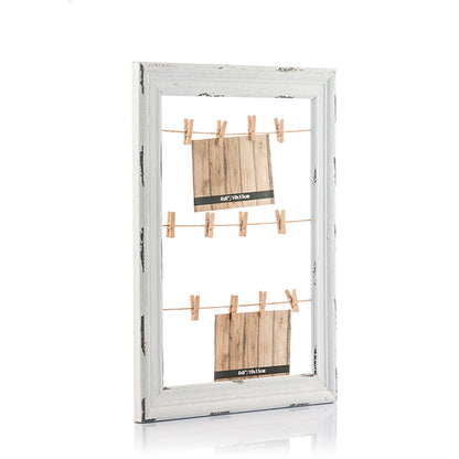 Cornice per foto e appunti in legno con stendibiancheria (38 x 48)