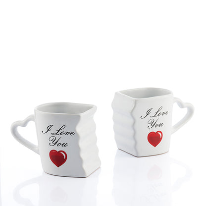 Tazze collegate con manici a cuore I Love You (set da 2)