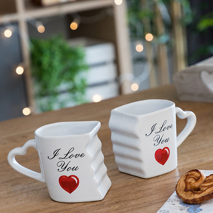 Tazze collegate con manici a cuore I Love You (set da 2)