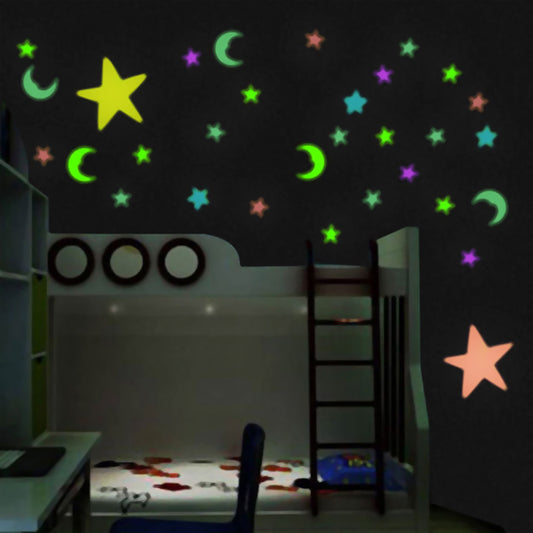 Multicoloured Fluorescent Moon and Stars (15 pieces)