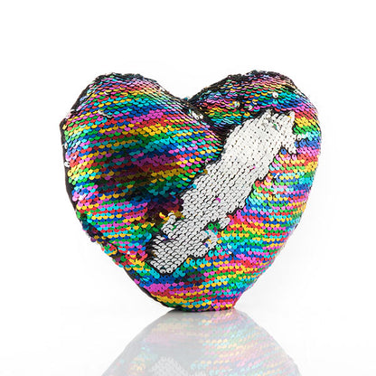 Rainbow Heart Magic Sequin Cushion