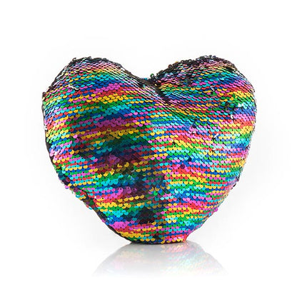 Rainbow Heart Magic Sequin Cushion